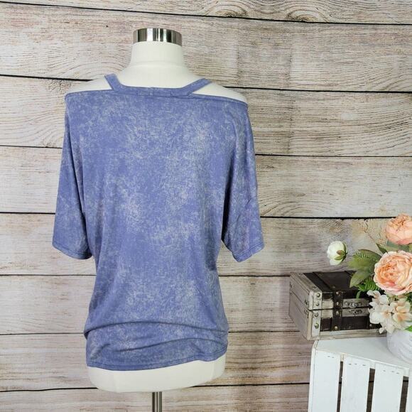 Harlowe &‎ Graham Marbled Cold Shoulder Blue Tee Small - Picture 4 of 6